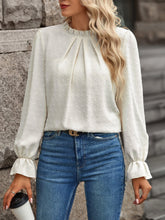 Swiss Dot Frill Trim Flounce Sleeve Blouse